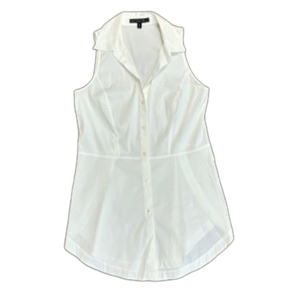 Lafayette 148 White Cotton Sleeveless Fit & Flare Button Front Shirt Size 6 - Picture 8 of 11